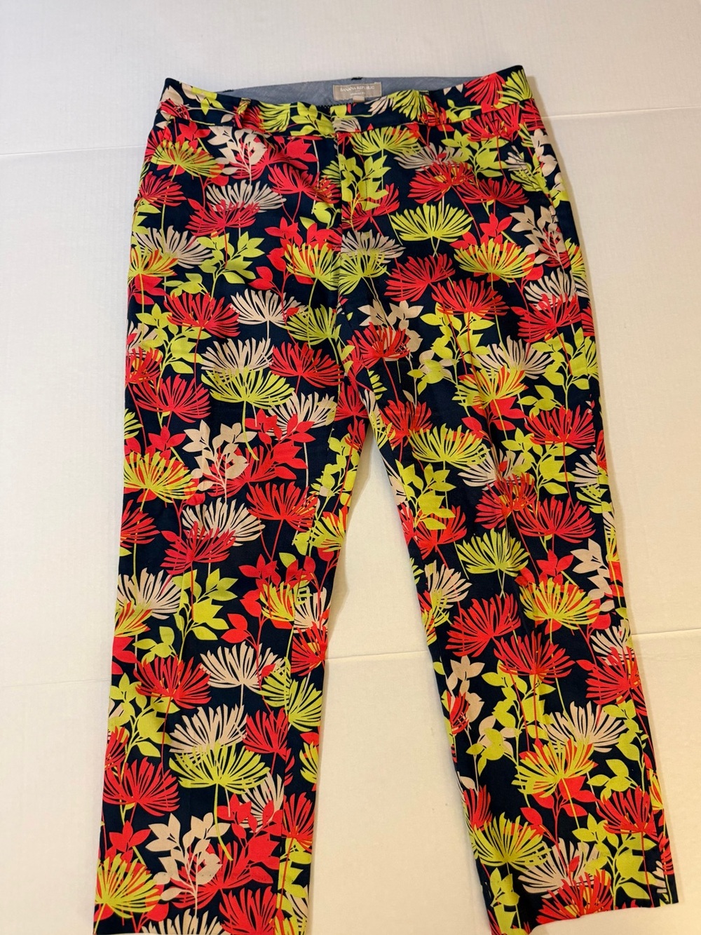 Banana Republic Floral Cropped Pants in Navy, Red, Lime & Cream